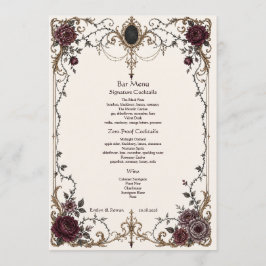 Menu de Bar de Casamento Floral Gótico Vitoriano S