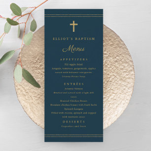 Menu de Batismo Cruz de Ouro Elegante