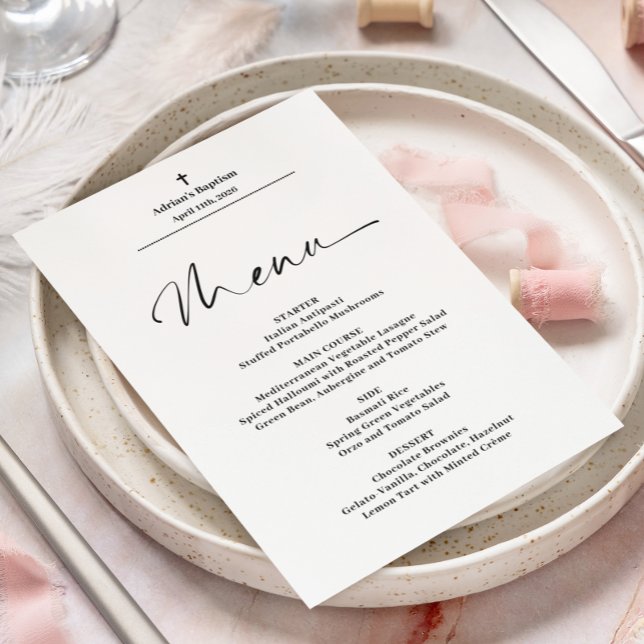 Menu de Batismo Elegante Minimalista do Orçamento (Criador carregado)