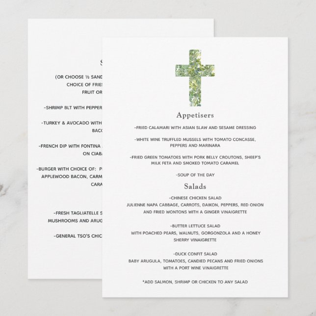 Menu de Batismo Floral (Frente/Verso)