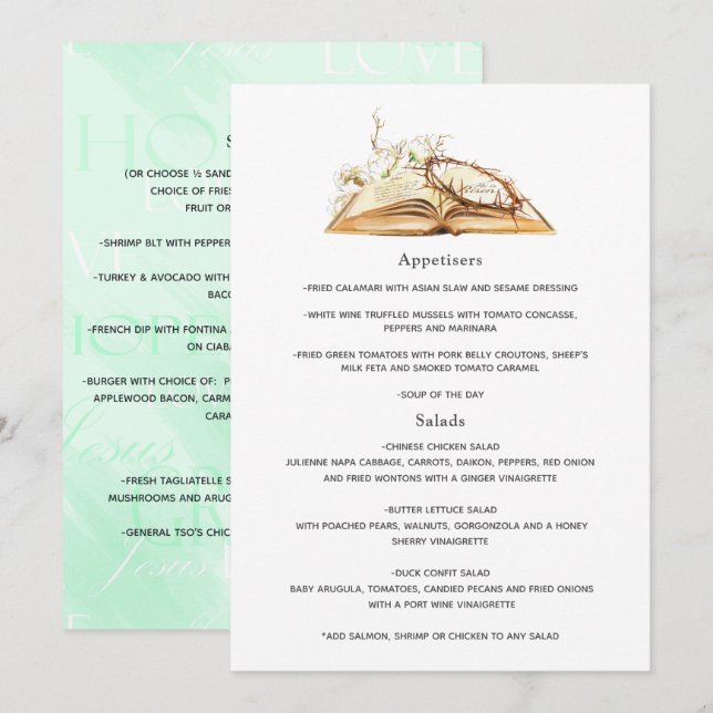 Menu de Batismo Floral ou Batizado (Frente/Verso)