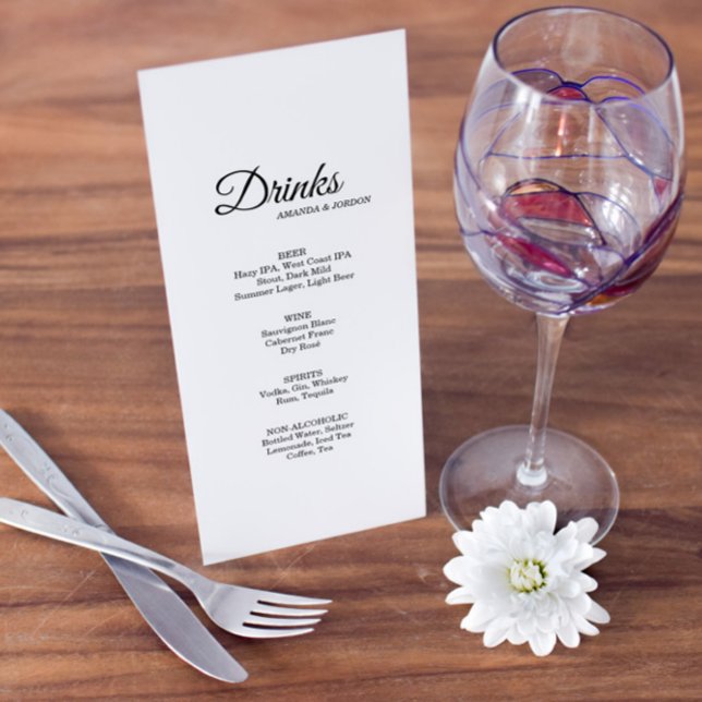 Menu de Bebida Simples de Caligrafia Preta e Branc (Criador carregado)