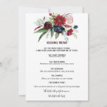 Menu de Beijing Floral do Marinho Burgundy Moderno<br><div class="desc">Este moderno cardápio de beijo floral de marinho borrado é perfeito para uma elegante recepção de casamento. A design apresenta flores vermelhas,  burladas,  marinhos,  roxas,  azuis e esbranquiçadas lindamente pintadas à mão e folhas verdes.</div>