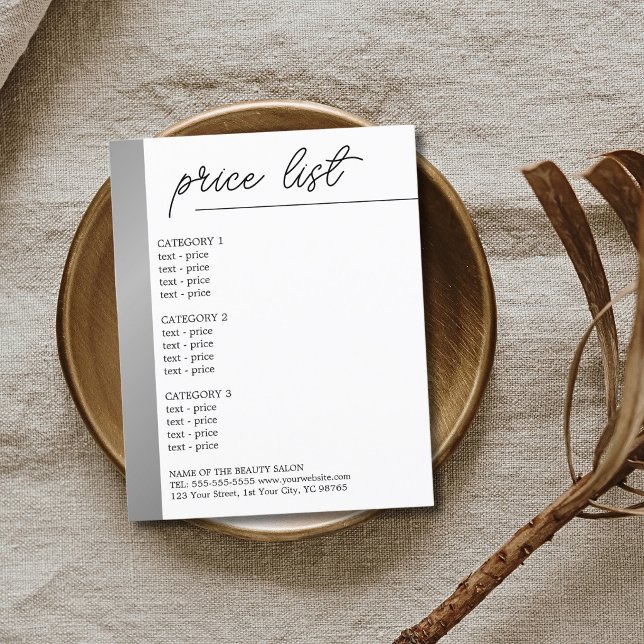 Menu de Beleza Linha Prata Falso Branco Minimalist (Criador carregado)