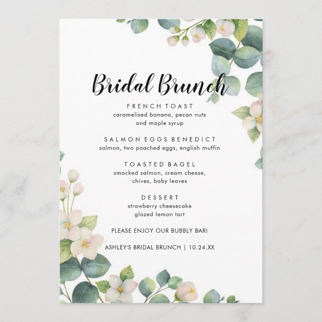 Menu de Bridal Eucalyptus Bloom Boho (Frente)