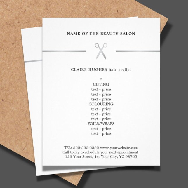 Menu de cabeleireiro de tesoura prateada falsa min (Criador carregado)