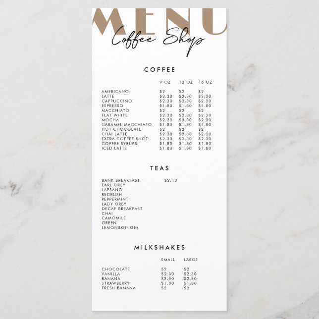 Menu de Café Minimalista Moderno (Frente)