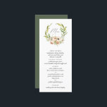 Menu de Caligrafia Floral da Floresta Botânica<br><div class="desc">Camada floral e folhagem florestal neutra com aquarela elegante,  gráfico de caligrafia de assinatura moderno e elegante "Menu",  modelo de tipografia quic com múltiplas linhas para os seus itens de menu personalizados. A cor de backup mostrada em verde pode ser personalizada.</div>