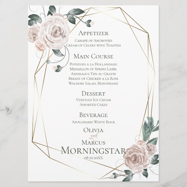 Menu de casamento | Amarelo claro, cor de água, co (Frente)