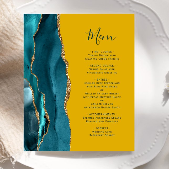 Menu de Casamento Amarelo de Mostarda Dourada de T (Criador carregado)