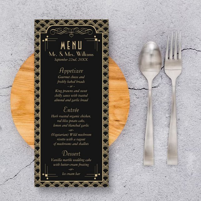 Menu de Casamento Art Deco Gatsby, de 1920 (Criador carregado)