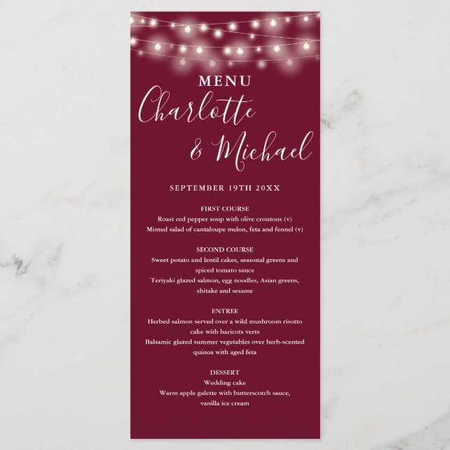Menu de Casamento Assinatura Luzes de Corda Borgon (Frente)