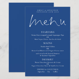 Menu de Casamento Azul Branco do Script Na moda de