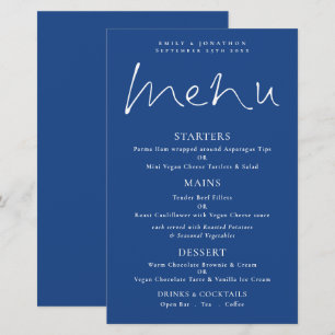 Menu de Casamento Azul Branco do Script Na moda de