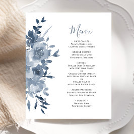 Menu de Casamento Azul com Derrame Floral de Cor d