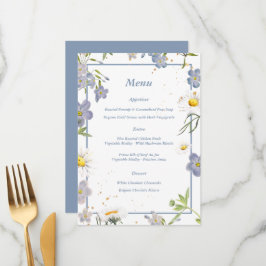 Menu de Casamento Azul das Flores de Verão