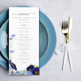 Menu de Casamento Azul de Flor Selvagem Moderna