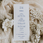 Menu de Casamento Azul de Porte Whimical<br><div class="desc">Janto Whimsical Setting Doodle,  menu de casamento. Recursos,  Tipografia Azul Francesa com padrão de faixa azul clara de apoio.</div>