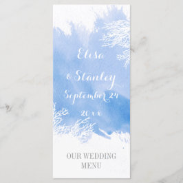 Menu de casamento azul de recife de coral com mola