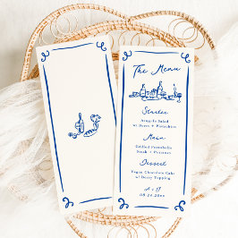 Menu de Casamento Azul Desenhado à Mão