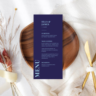 Menu de Casamento Azul do Marinho Minimalista Mode