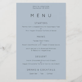 Menu de Casamento Azul Dusty com Tipografia Simple