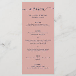 Menu de Casamento Azul e Blush do Marinho Moderno