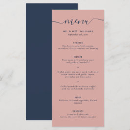 Menu de Casamento Azul e Blush do Marinho Moderno