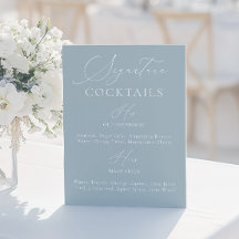 Menu de Casamento Azul e Branco Dusty Drink