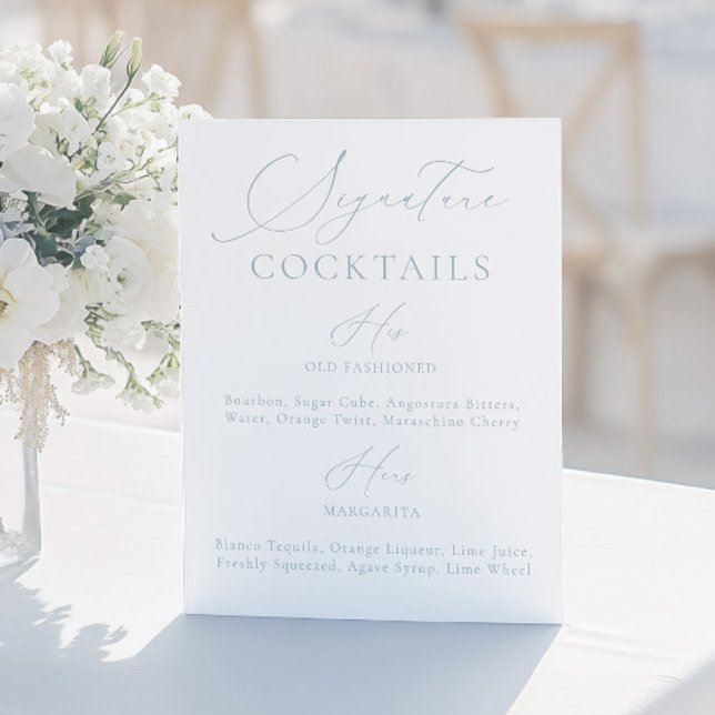 Menu de Casamento Azul e Branco Dusty Drink (Signature Drink Dusty Blue & White Wedding Menu)
