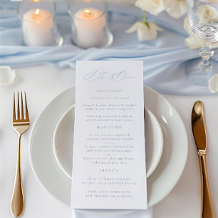 Menu de Casamento Azul e Branco Elegante Dusty