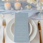 Menu de Casamento Azul e Branco Elegante Dusty<br><div class="desc">Esfortadamente elegante, este cardápio de casamento traz uma sensação refinada e arejada para a sua celebração. Projetado em azul suave e poeirento com tipografia serif minimalista, é perfeito para cerimônias à beira-mar, recepções de jardim, ou qualquer evento com uma estética relaxada e sofisticada. Personalize este menu editável clicando em "Detalhes"....</div>