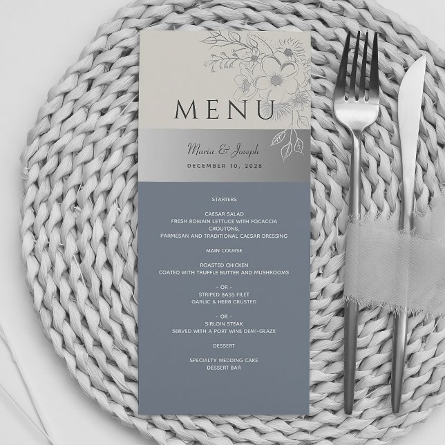 Menu de Casamento Azul Elegante Dusty (Criador carregado)