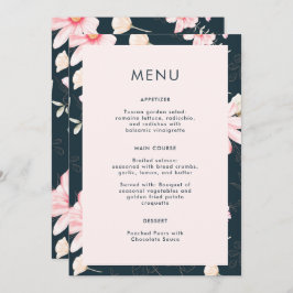 Menu de Casamento Azul Floral Belo Blush