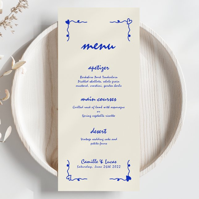 Menu de Casamento Azul Imperativo Retrópico (Criador carregado)