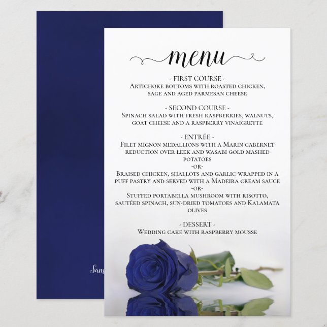 Menu de Casamento Azul Marinho Elegante e Econômic (Frente/Verso)