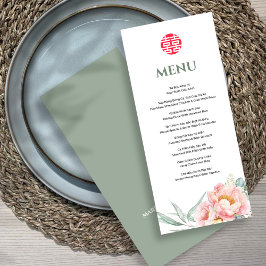 Menu de Casamento Bilíngue de Peonia Vietnamita
