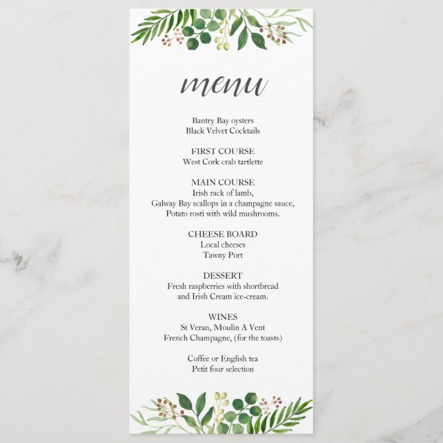 Menu de casamento Bohemian Greenery length (Frente)