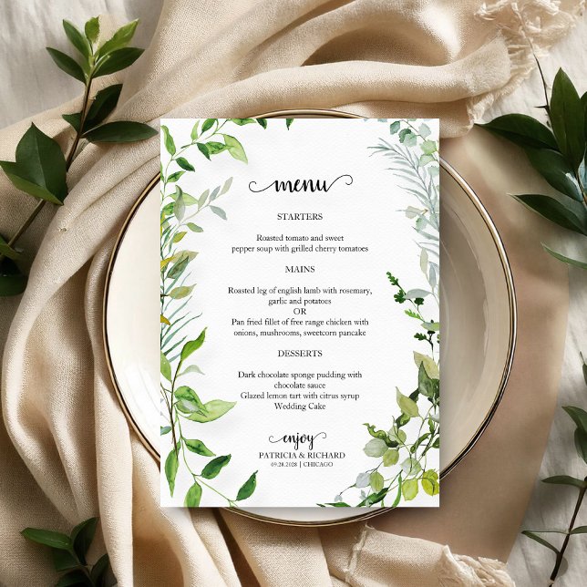 Menu de Casamento Botânica Elegante com Verdura (Criador carregado)