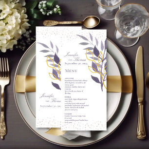 Menu de Casamento Botânico com Glitter Dourado Ro