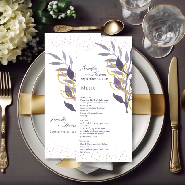 Menu de Casamento Botânico com Glitter Dourado Rox (Criador carregado)