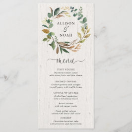 Menu de casamento botânico de folhagem verde-russa