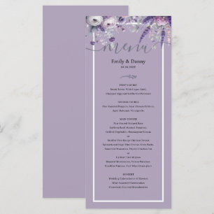 Menu de Casamento Botânico de Lavanda Elegante Mau