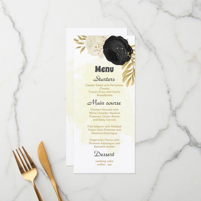 menu de casamento botânico de ouro das flores pret (Frente/Verso In Situ)