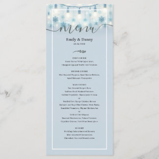 Menu de Casamento Botânico Elegante Azul Pastel