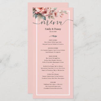 Menu de Casamento Botânico Elegante Rosa Pêssego