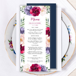 Menu de Casamento Botânico Floral com Blush Burgun