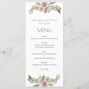 Menu de Casamento Botânico Floral de Pêssego Rosa