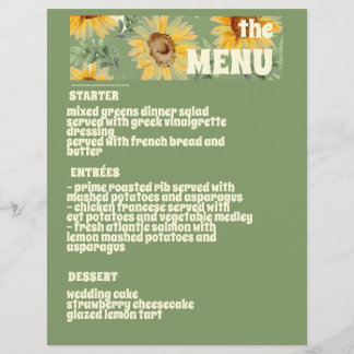 Menu de Casamento Botânico Floral de Sunflower Euc