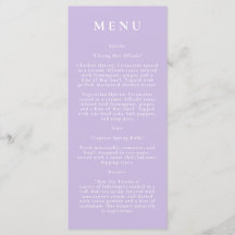 Menu de Casamento Botânico Moderno Roxo